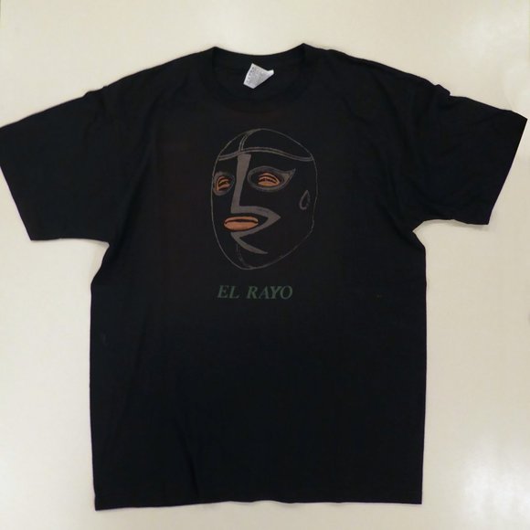 VINTAGE NEW EL RAYO DE JALISCO LUCHADOR LUCHA LIBRE BLACK T-SHIRT (LARGE) - Picture 1 of 6